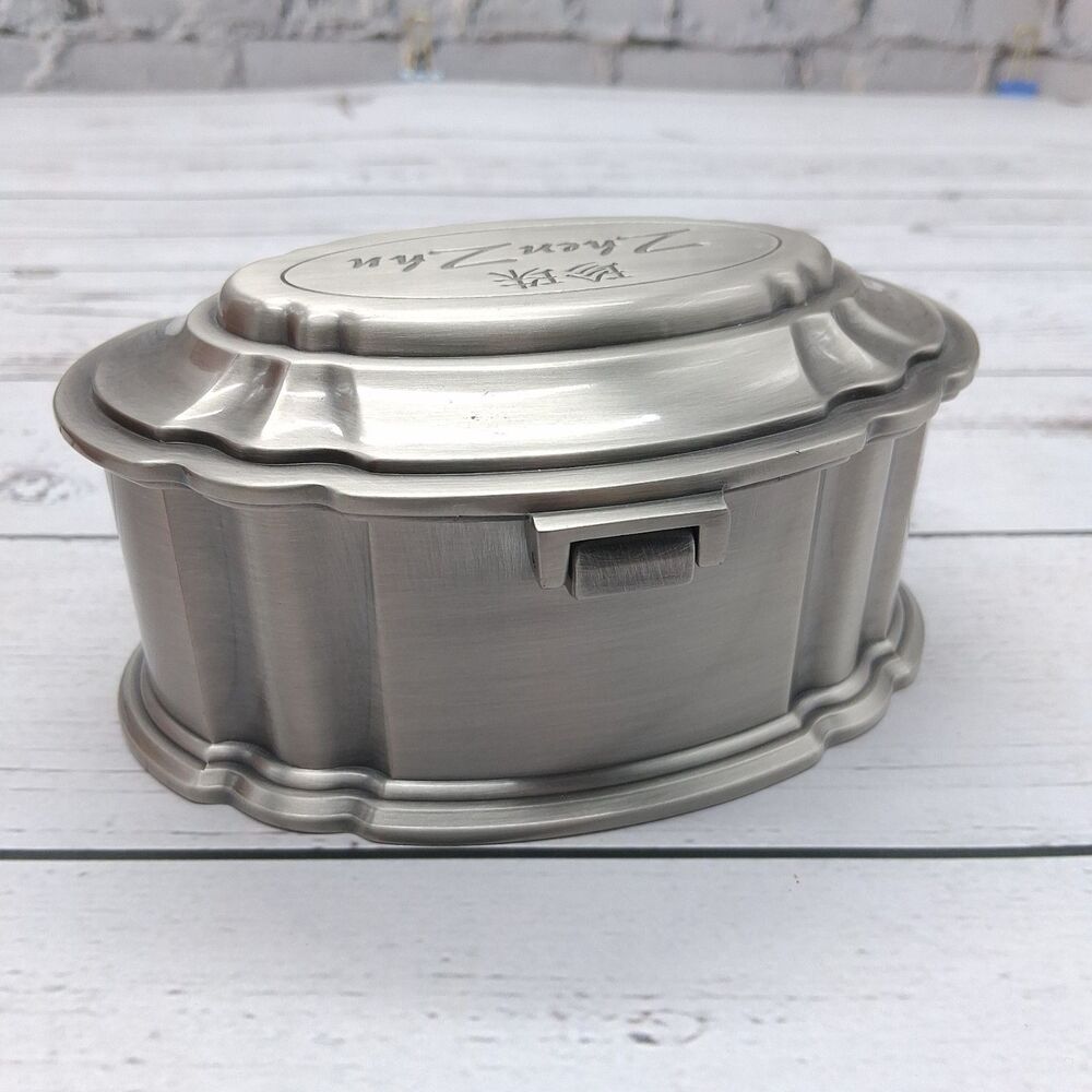 Pewter Jewelry/Trinket Box With Red Velvet Lining & Pouch Hinged Lid Zhen Zhu - Picture 5 of 12